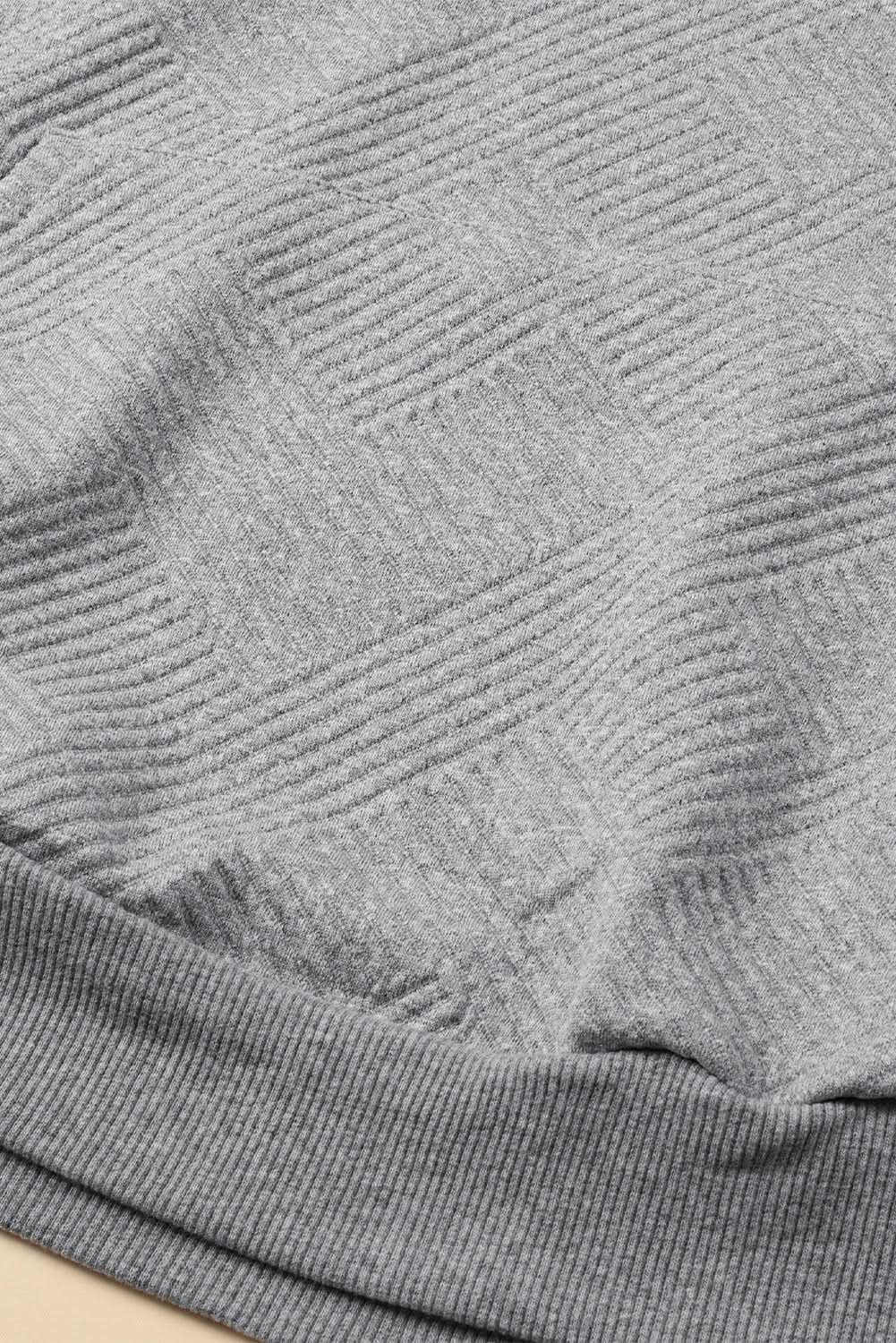 Light Grey Textured Snap Buttons Pullover Plus Size Sweatshirt - Love Salve